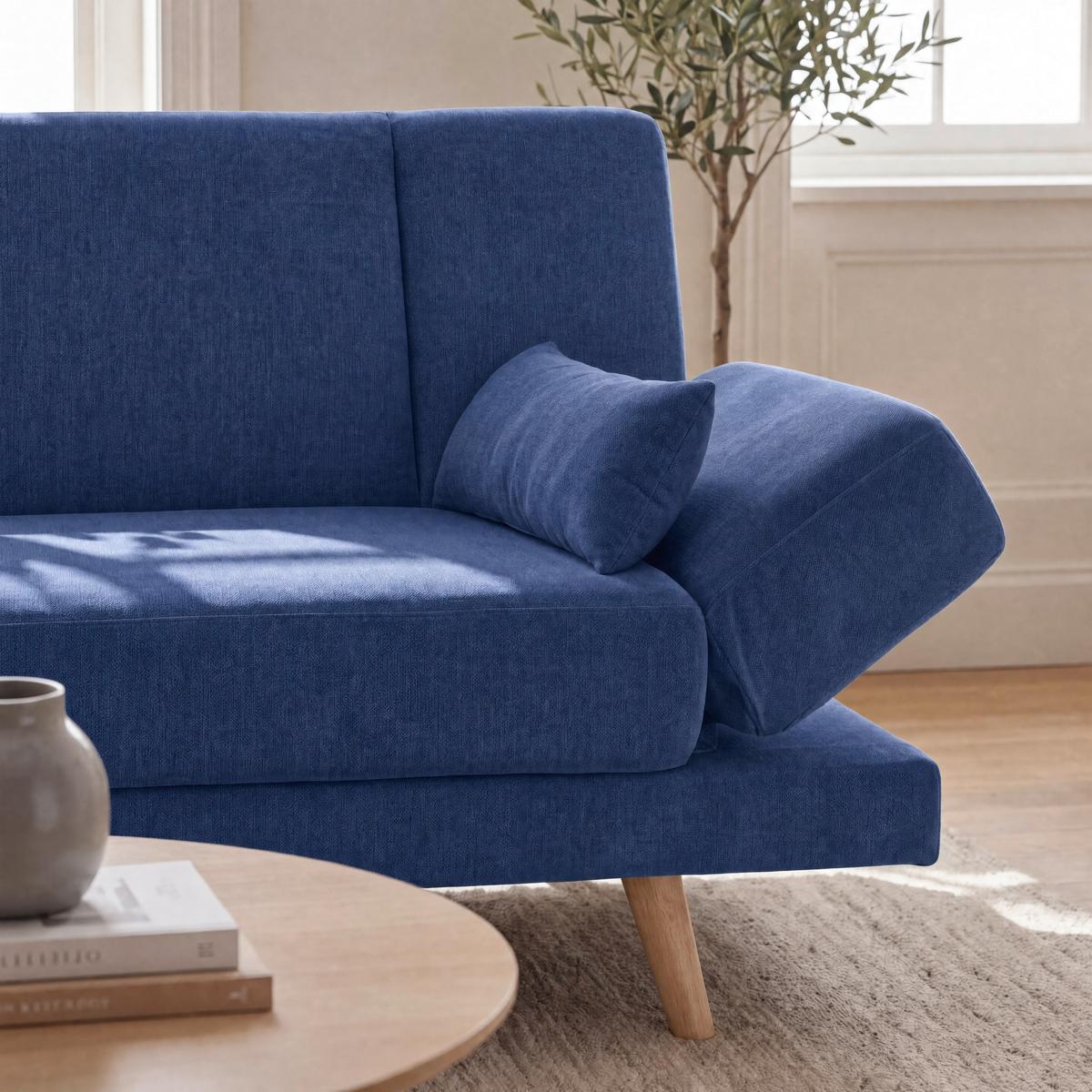 Pohovka FUNKY modrá - modrá/prírodná farba, Modern, drevo/textil (183/73/79cm) - Bessagi Home