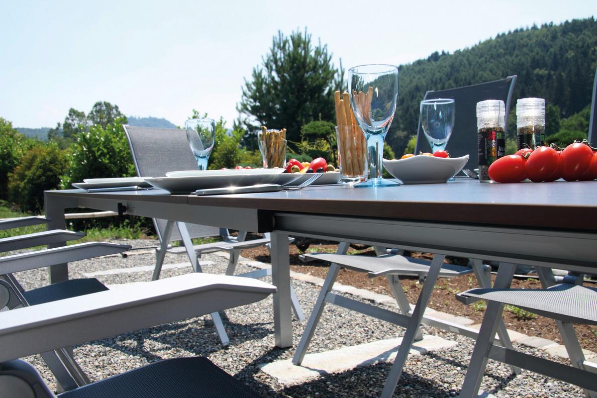 Gartengarnitur 5-tlg. Urban Metall/Textil/Holzwerkstoff - Platinfarben/Anthrazit, Basics, Holzwerkstoff/Textil (160+60/98/74cm) - Acamp