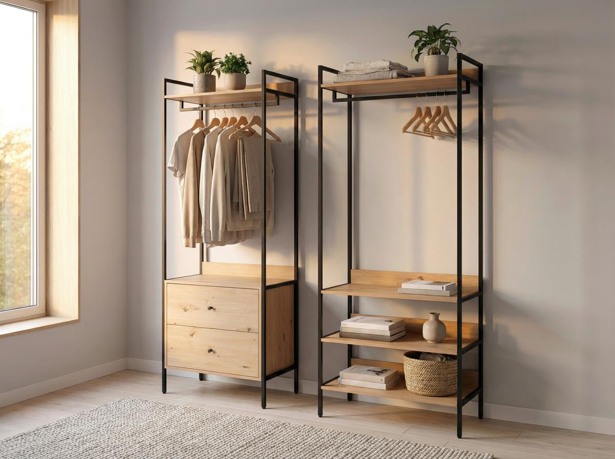 Garderobe Dhaka Eichefarben/schwarz B: 84 Cm - Eichefarben/Schwarz, MODERN, Holzwerkstoff/Metall (84/190/40cm)