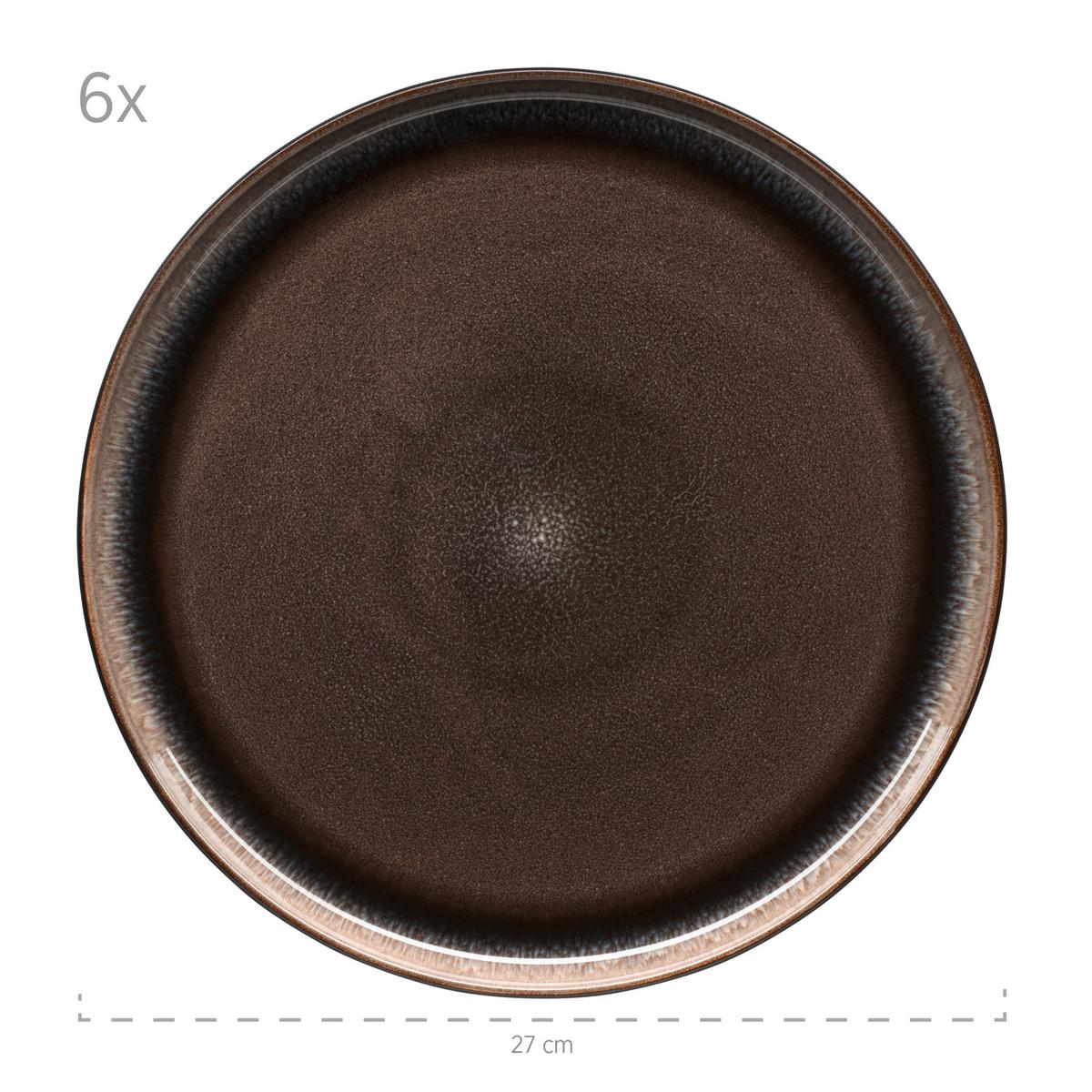 Tafelservice Niara 6 Personen 12-Teilig - Graubraun/Schwarz, Basics, Keramik - Mäser
