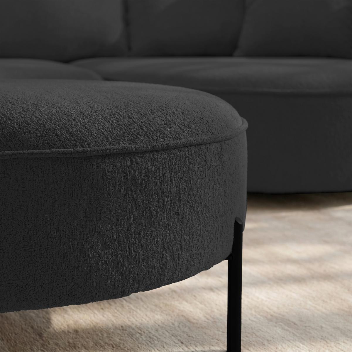 Sedací souprava NILAS, černá žinylka, s taburetem - černá, Moderní, kov/dřevo (322/154cm) - Bessagi Home