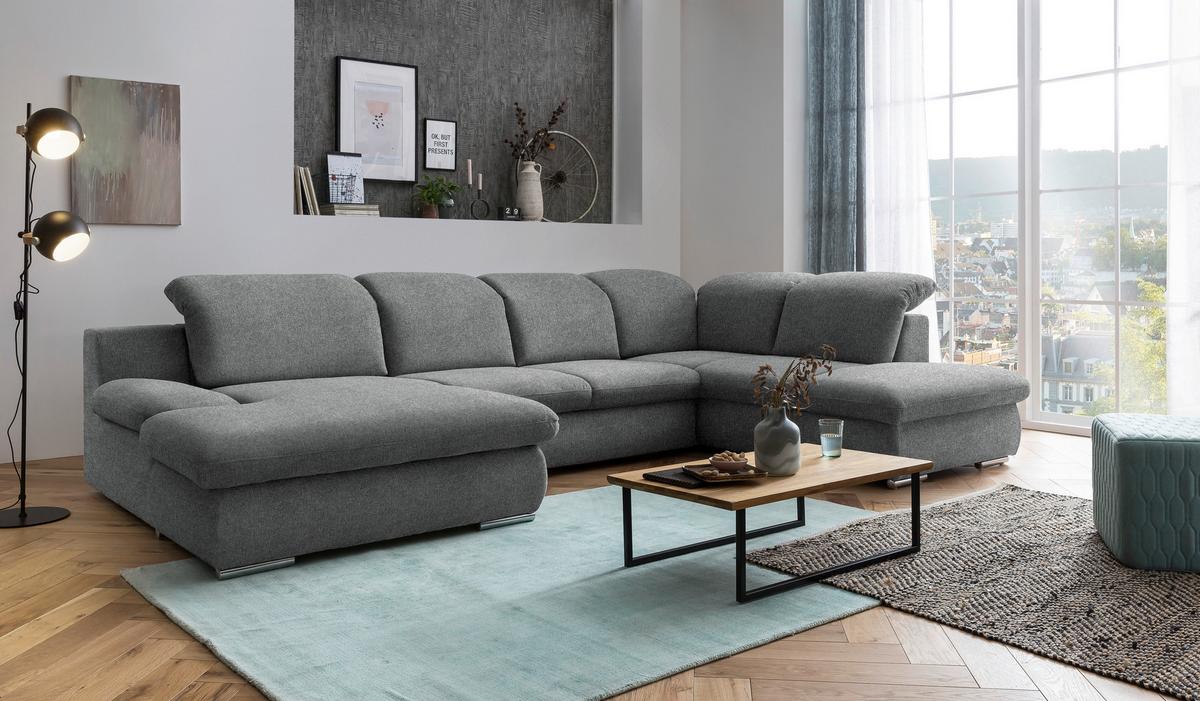 Wohnlandschaft Isona Dunkelgrau Chenille - Chromfarben/Dunkelgrau, Design, Textil (165/353/212cm) - Livetastic