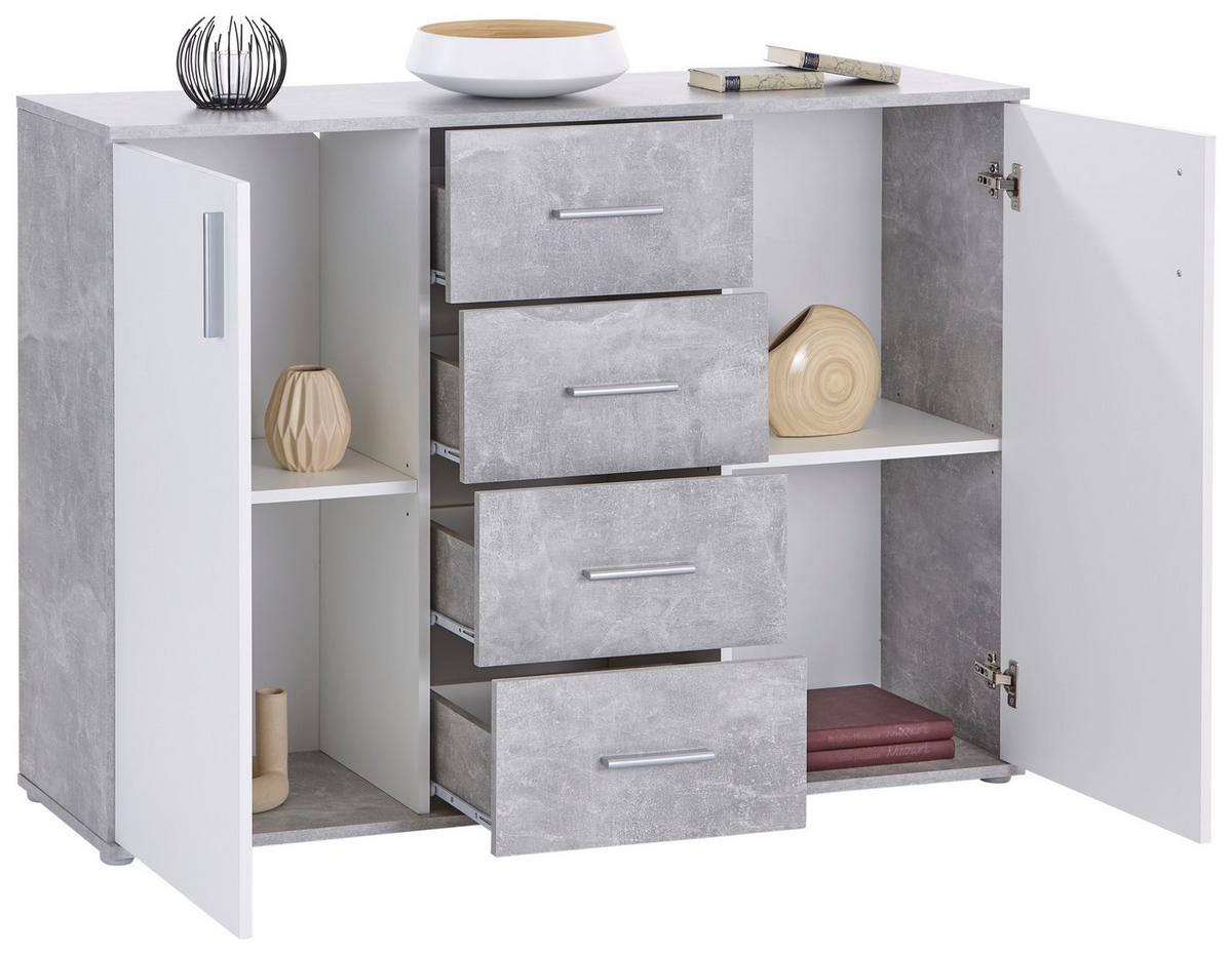 Kommode mit Schubladen B: 132 cm Ina Weiß/Betonoptik - Hellgrau/Weiß, MODERN, Holzwerkstoff (132/94,8/38,3cm)