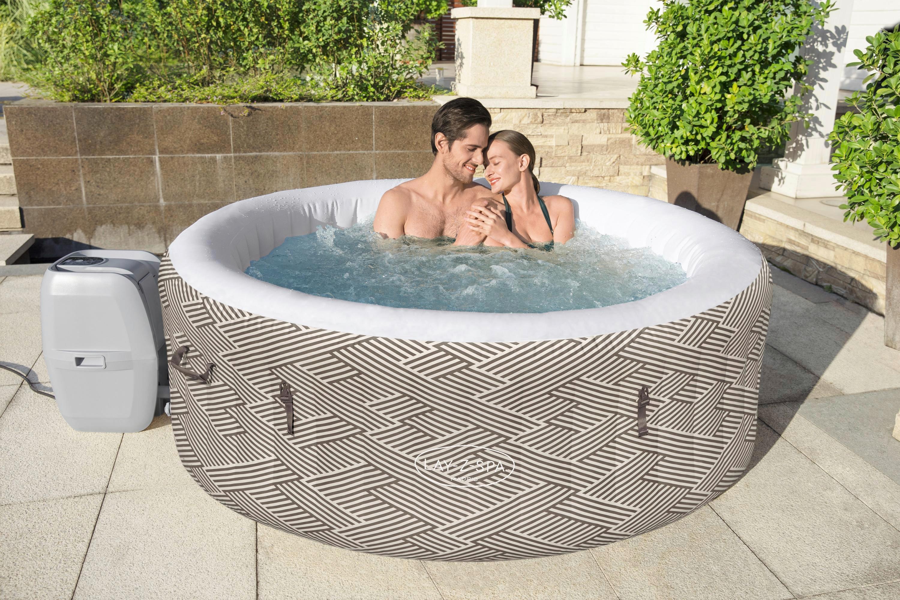 Whirlpool Aufblasbar Madrid Airjet ⌀ 180 X H 66 - Hellbraun/Weiß, Trend, Kunststoff/Metall (180/66cm) - Bestway