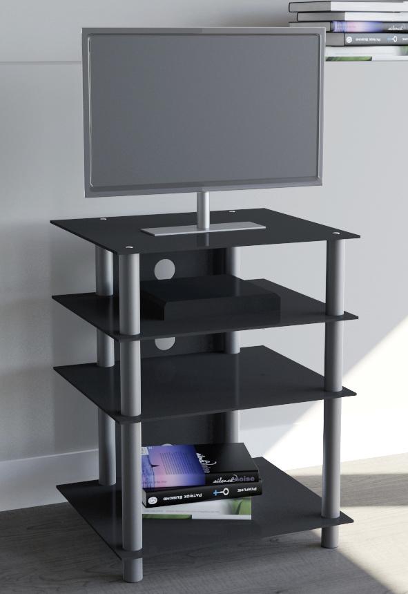 Tv - Regál Bilus Š: 54 Cm Sklo Černé - barvy stříbra/černá, Konvenční, kov/sklo (54/70/47cm) - MID.YOU
