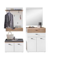 Garderobe Fresno Weiß/Eiche Artisan, B: 175 cm - Schwarz/Weiß, Design, Glas/Holzwerkstoff (175/201/40cm) - Livetastic