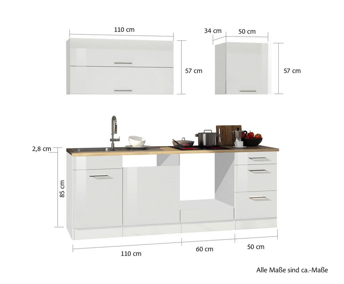 Küchenleerblock Mailand Weiß B: 220 cm - Weiß Hochglanz/Weiß, MODERN, Glas/Holzwerkstoff (220cm) - Held