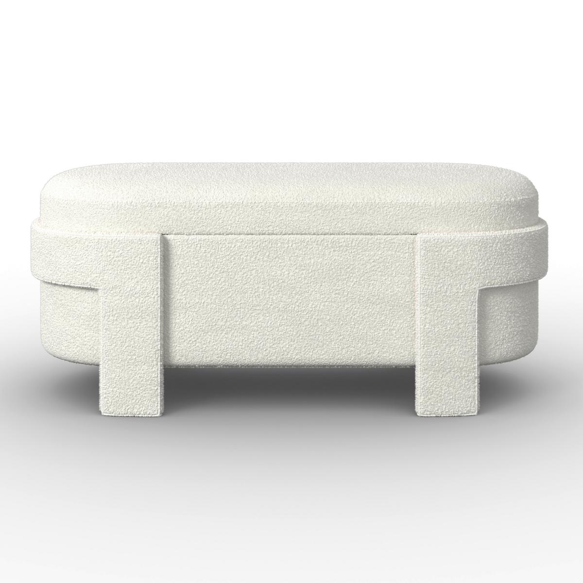 Čalouněná taburetka BENJI s úlož.prostorem, slonovinová - slonovinová, Moderní, dřevo/textil (125/51/49cm) - Bessagi Home