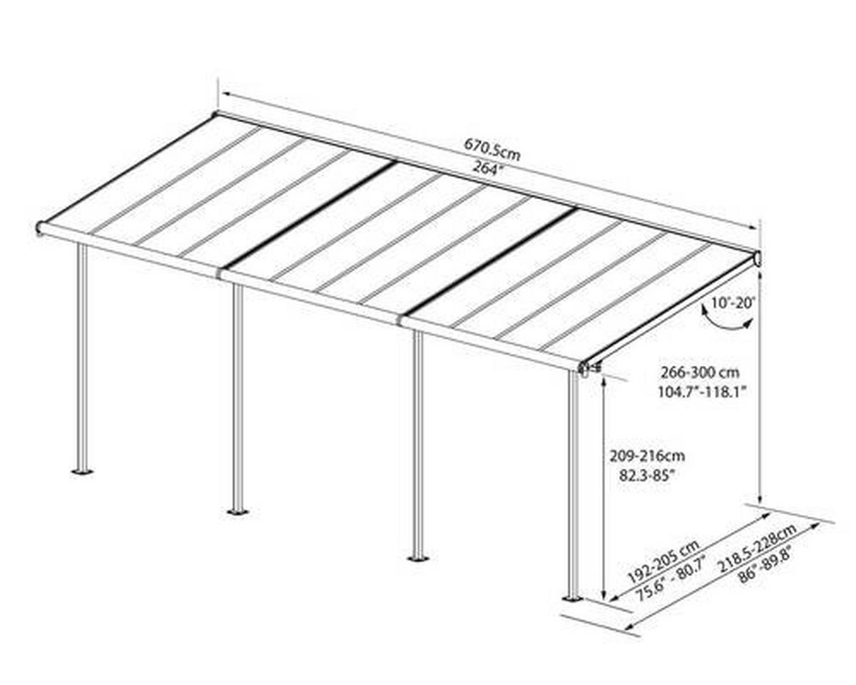 Terrassenüberdachung Palram Sierra 230x670 cm Weiß - Weiß, Basics, Metall (670/257/230cm)