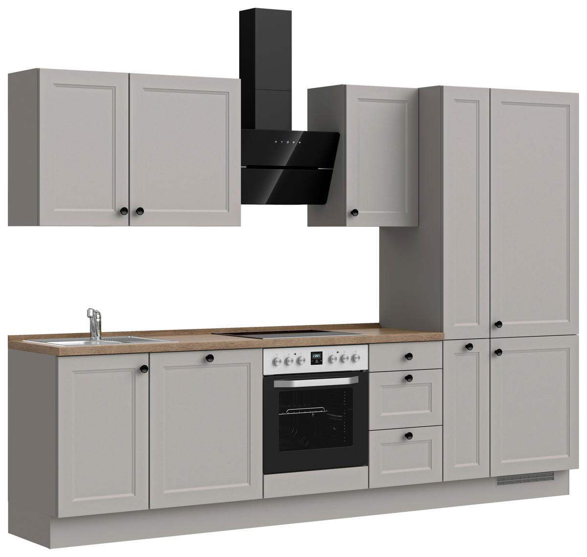 Kuchynská linka 300 cm, kamenná sivá supermatná - čierna/sivá, Modern, kov/kompozitné drevo (300cm) - Nobilia