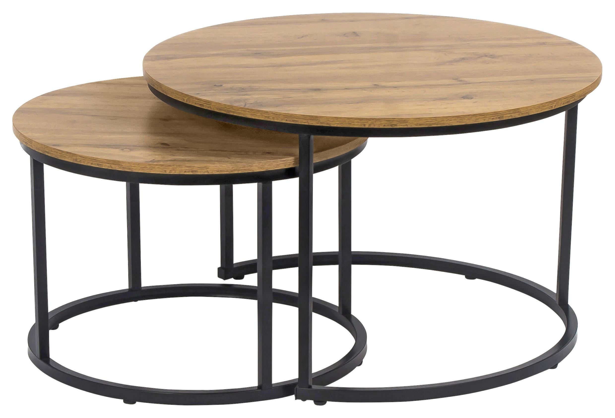 PRÍRUČNÝ STOLÍK DUO - čierna/prírodná farba, Modern, kov/kompozitné drevo (53-43/45-35cm)