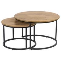 PRÍRUČNÝ STOLÍK DUO - čierna/prírodná farba, Modern, kov/kompozitné drevo (53-43/45-35cm)