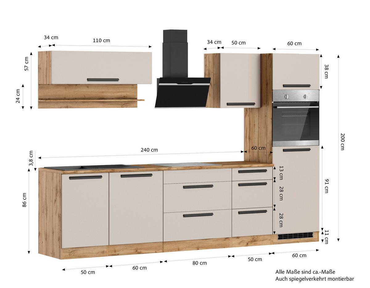 Küchenblock Aveiro Kaschmir/Eiche Wotan - Kaschmir/Eiche Wotan, Trend, Holzwerkstoff (300cm) - Held