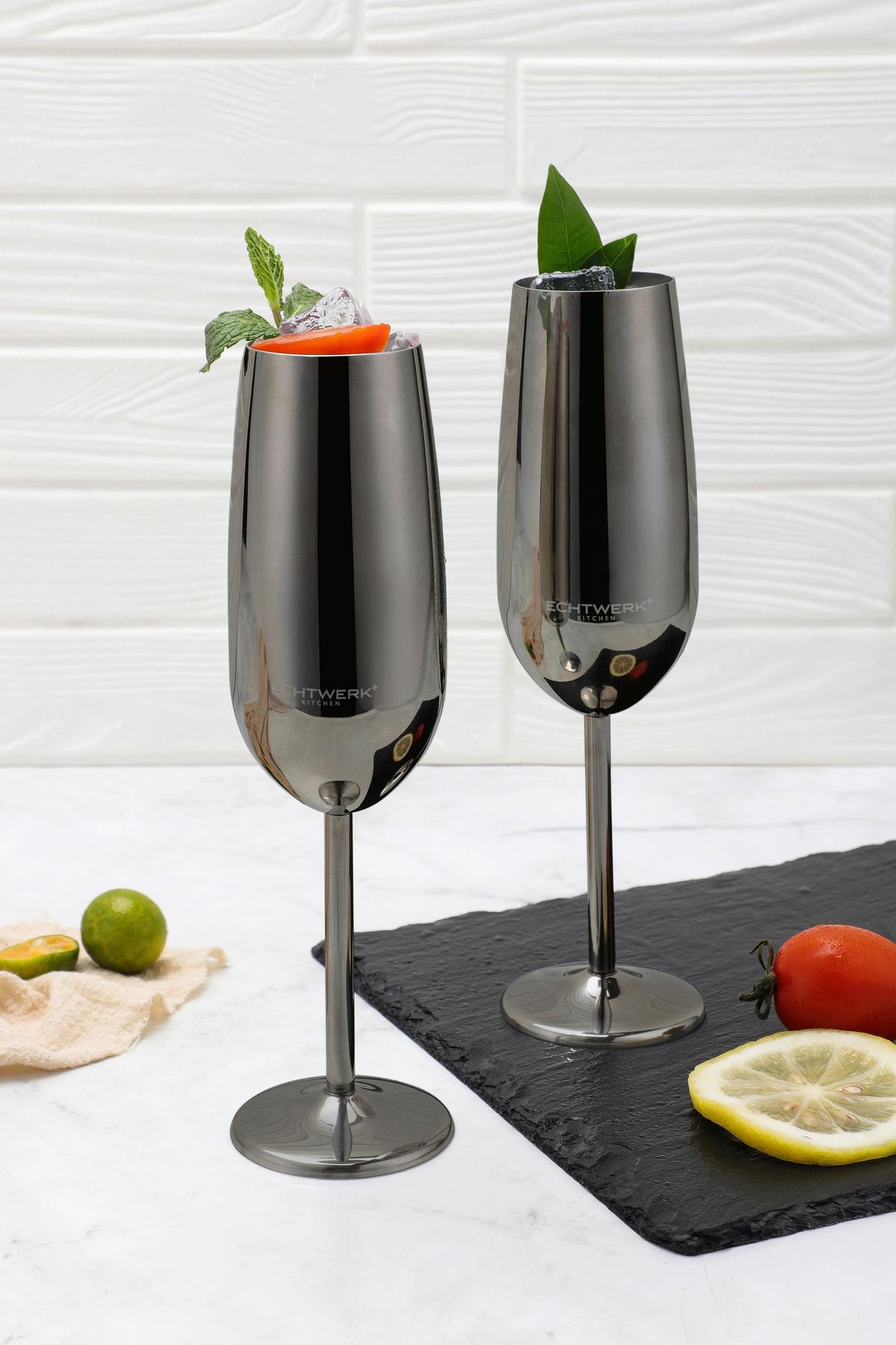 Sektgläser Echtwerk Schwarz Hochglanz, 2er Set - Schwarz Hochglanz, Basics, Metall (6,3/6,3/22,5cm) - Echtwerk