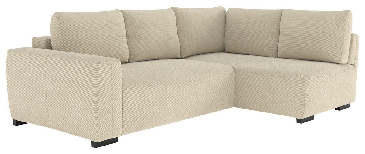 Ecksofa mit Bettfunktion Giro Cord beige, B: 252cm - Beige/Schwarz, Trend, Textil (252/170cm) - MID.YOU