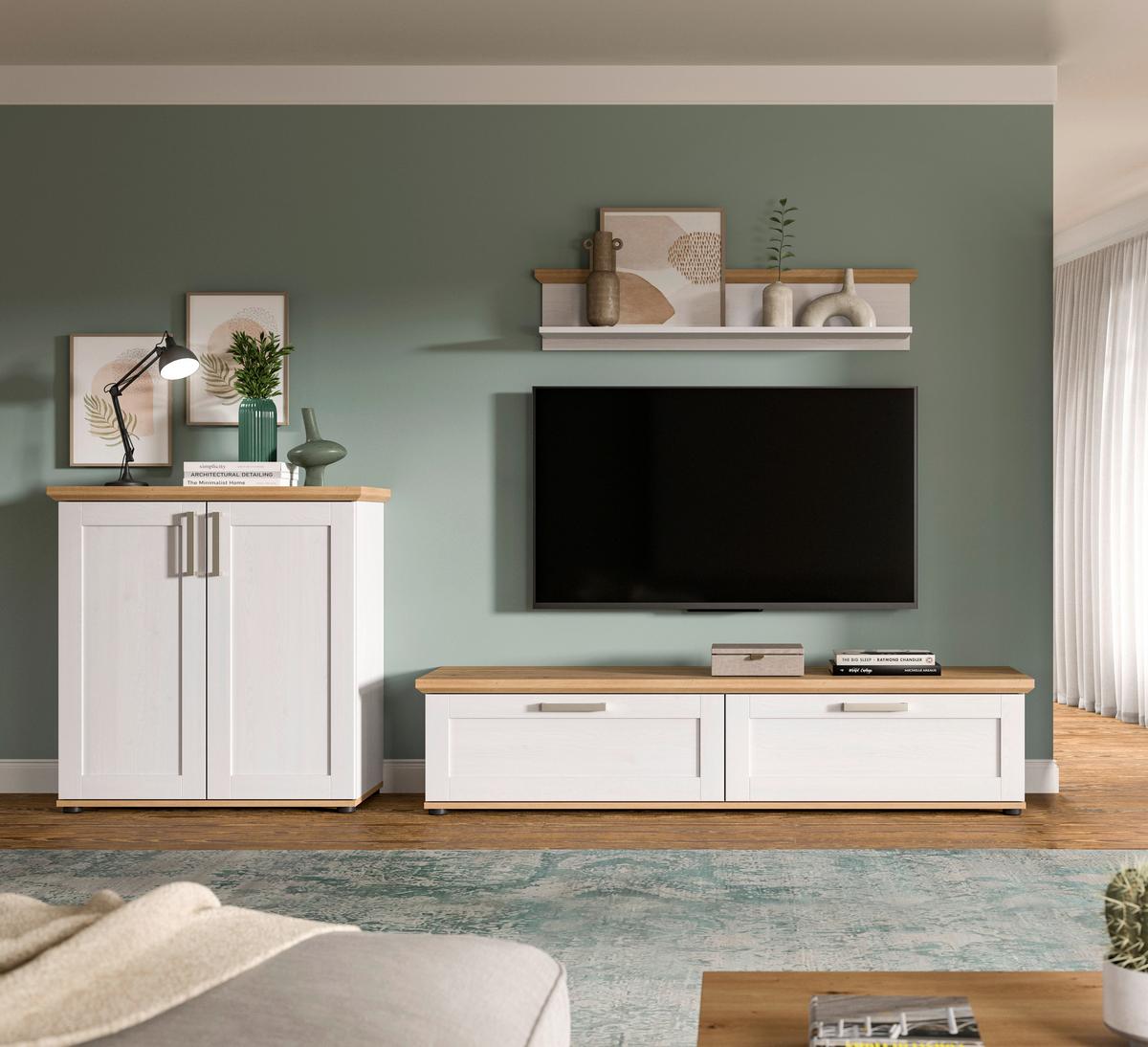 Wohnwand Verona Lärchefarben /Eiche Dekor B: 260cm - Lärchefarben/Schwarz, Design, Holzwerkstoff (260/151/40cm) - Livetastic