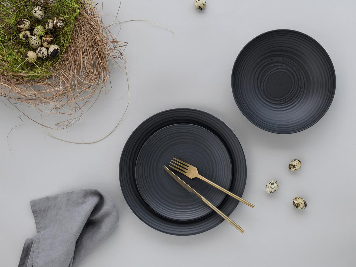 Speisetellerset 18-Tlg. Lava Stone Black, Schwarz - Schwarz, Design, Keramik - Creatable