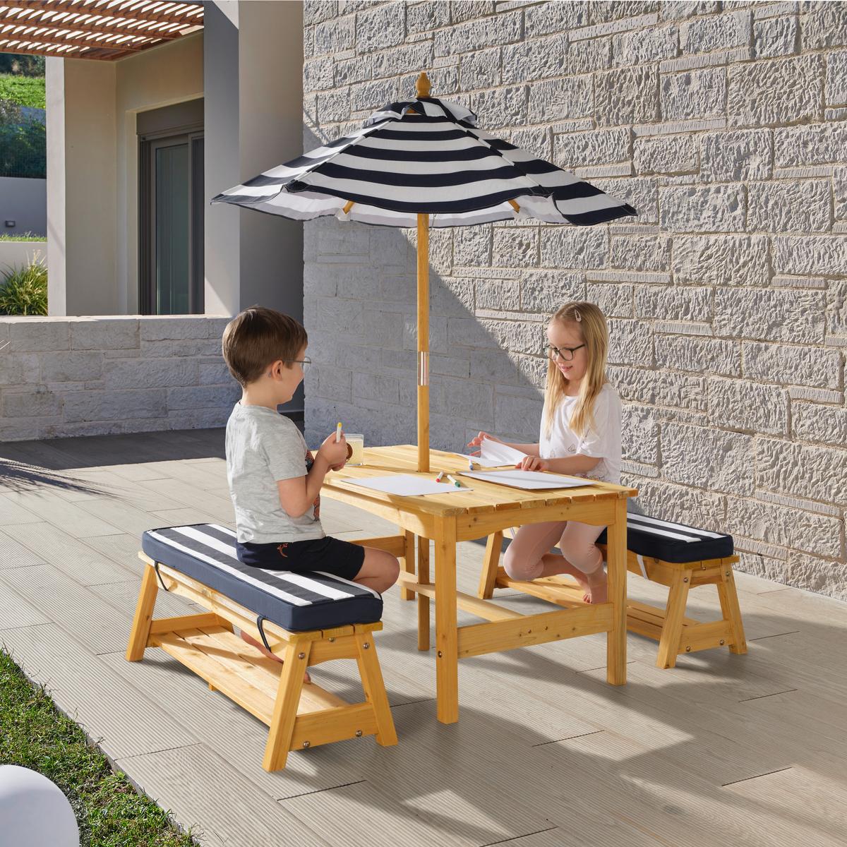 Zahradní sada pro děti DAISY - bílá/modrá, Moderní, dřevo/textil - Bessagi Kids