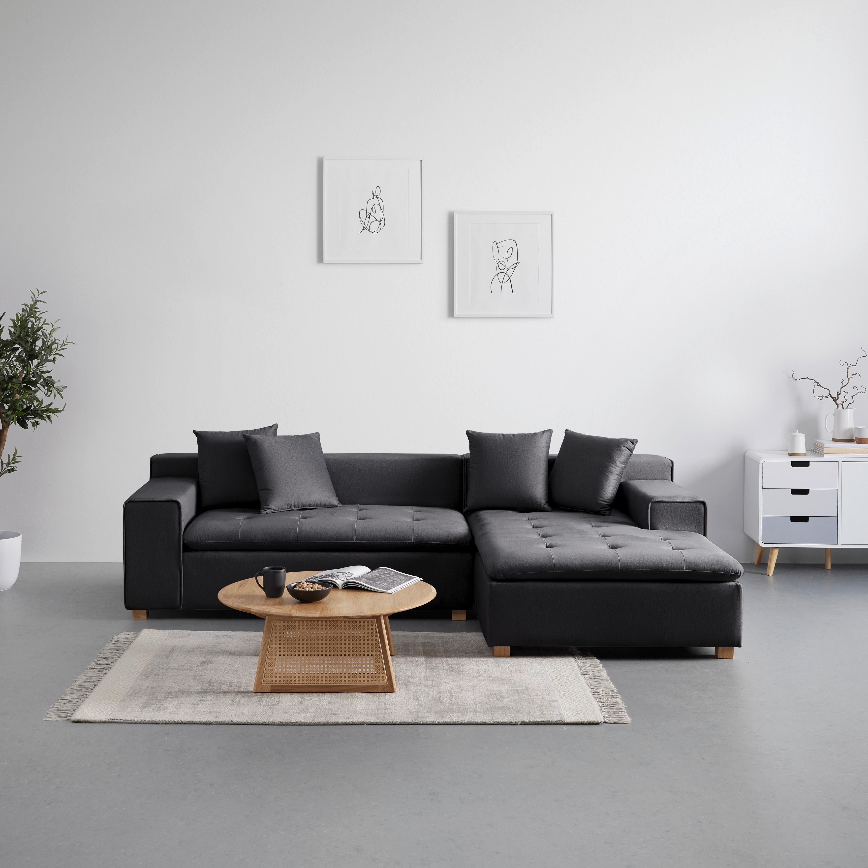 Sedací souprava AVA - tmavě šedá/přírodní barvy, Moderní, dřevo/textil (251/62/154cm) - Bessagi Home