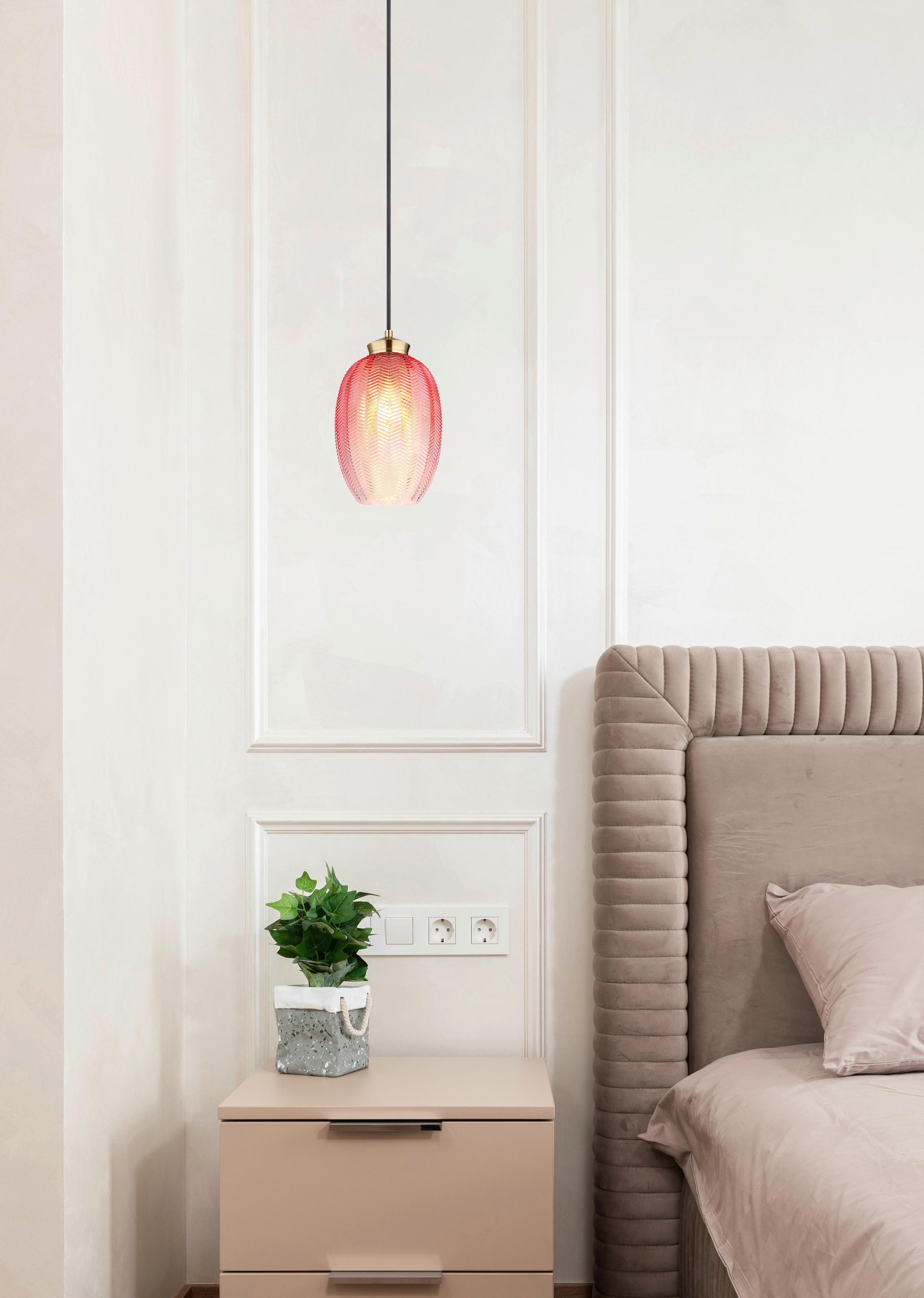 Hängeleuchte 15898h2 - Brombeere/Goldfarben, Basics, Glas/Textil (18/120cm) - Globo