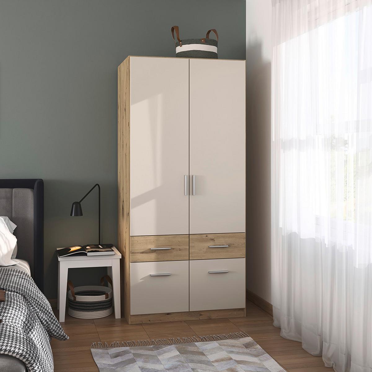 Skriňa s otočnými dverami CELLE, šírka 91 cm - šampanská/dub artisan, Konventionell, kompozitné drevo/plast (91/197/54cm) - Mömax