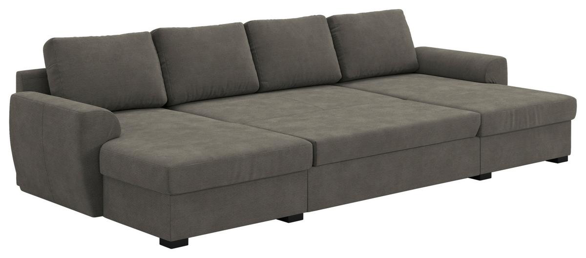 Wohnlandschaft m. Bettfunktion Cord anthrazit, B:327cm - Anthrazit/Schwarz, Trend, Textil (154/327/86cm) - MID.YOU