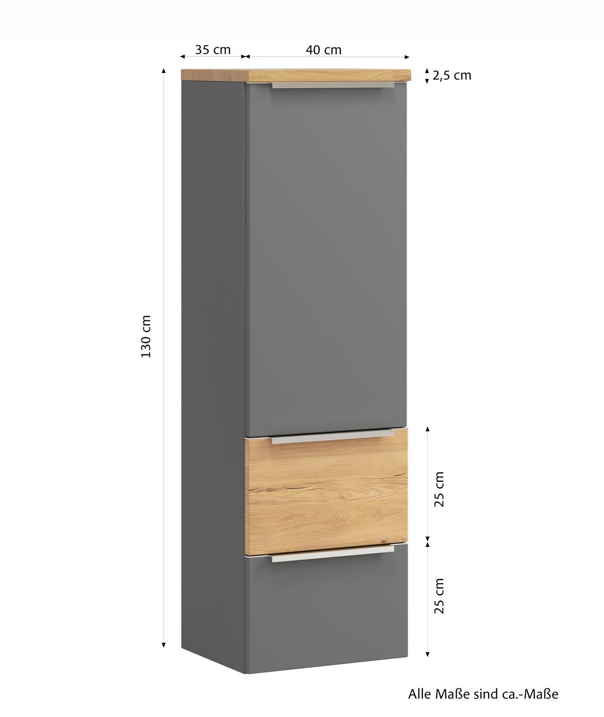 Midischrank Verona Grau/Wildeiche B: 40cm - Wildeiche/Grau, Trend, Holzwerkstoff (40/130/35cm) - Held