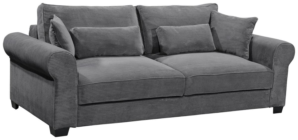 3-sitzer-sofa Mit Schlaf- Funktion Angelina Anthrazit - Anthrazit/Schwarz, Basics, Textil (250/95/125cm) - MID.YOU