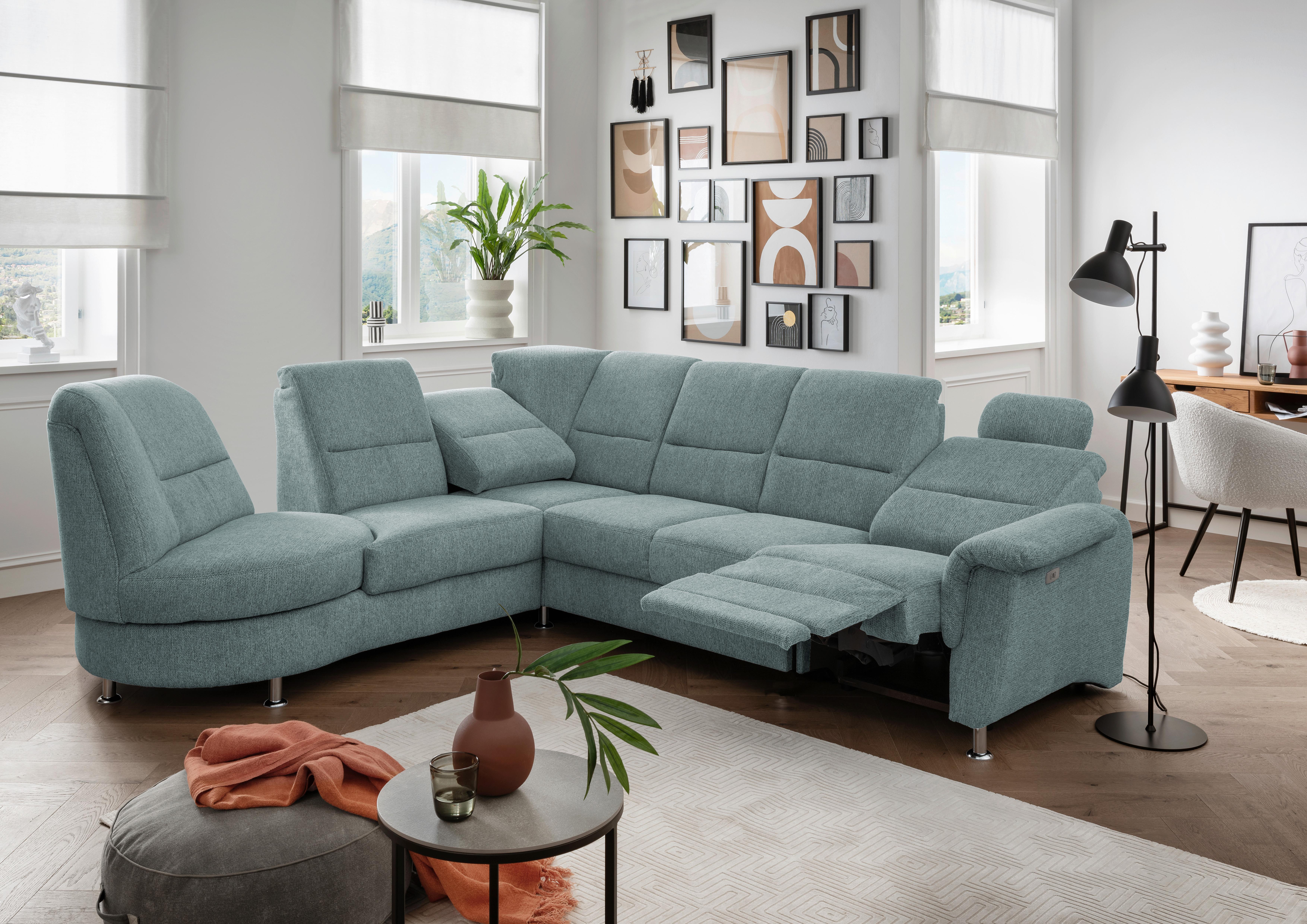 Ecksofa mit Relaxfunktion Parole Blau Chenille - Chromfarben/Blau, MODERN, Textil (236/275cm) - Livetastic