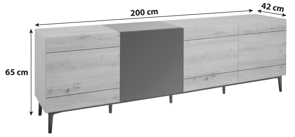 Sideboard Nola 200 Cm Schwarz/eiche Dekor - Eichefarben/Schwarz, KONVENTIONELL, Holzwerkstoff (200/65/42cm) - MID.YOU