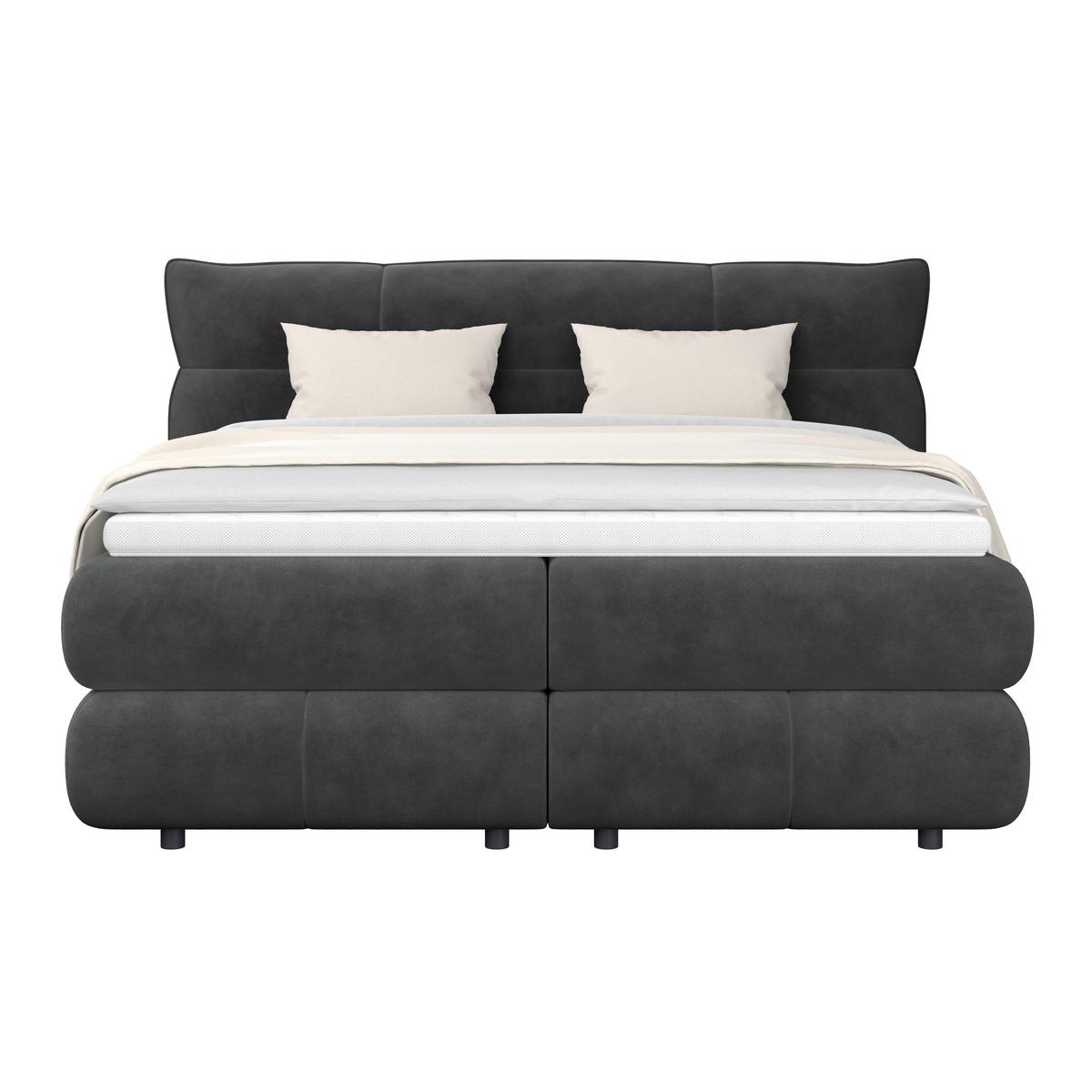 Boxspringbett Carmelo Schwarz 160x200 cm H3 - Schwarz, Trend, Textil (160/200cm)
