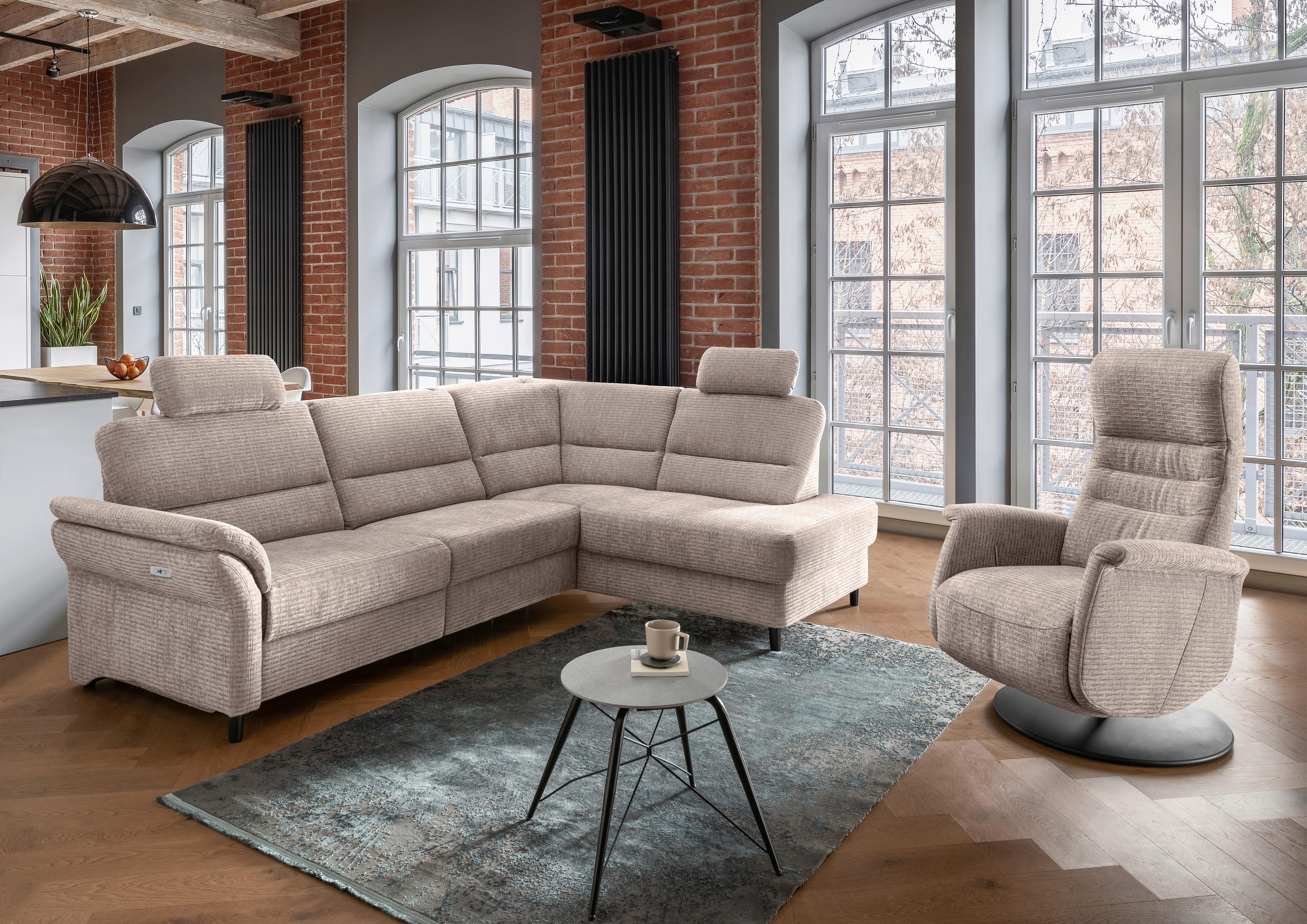 Ecksofa Cavoli Beige Relaxfunktion S: 266x190 cm - Beige/Schwarz, MODERN, Textil (266/190cm) - Livetastic