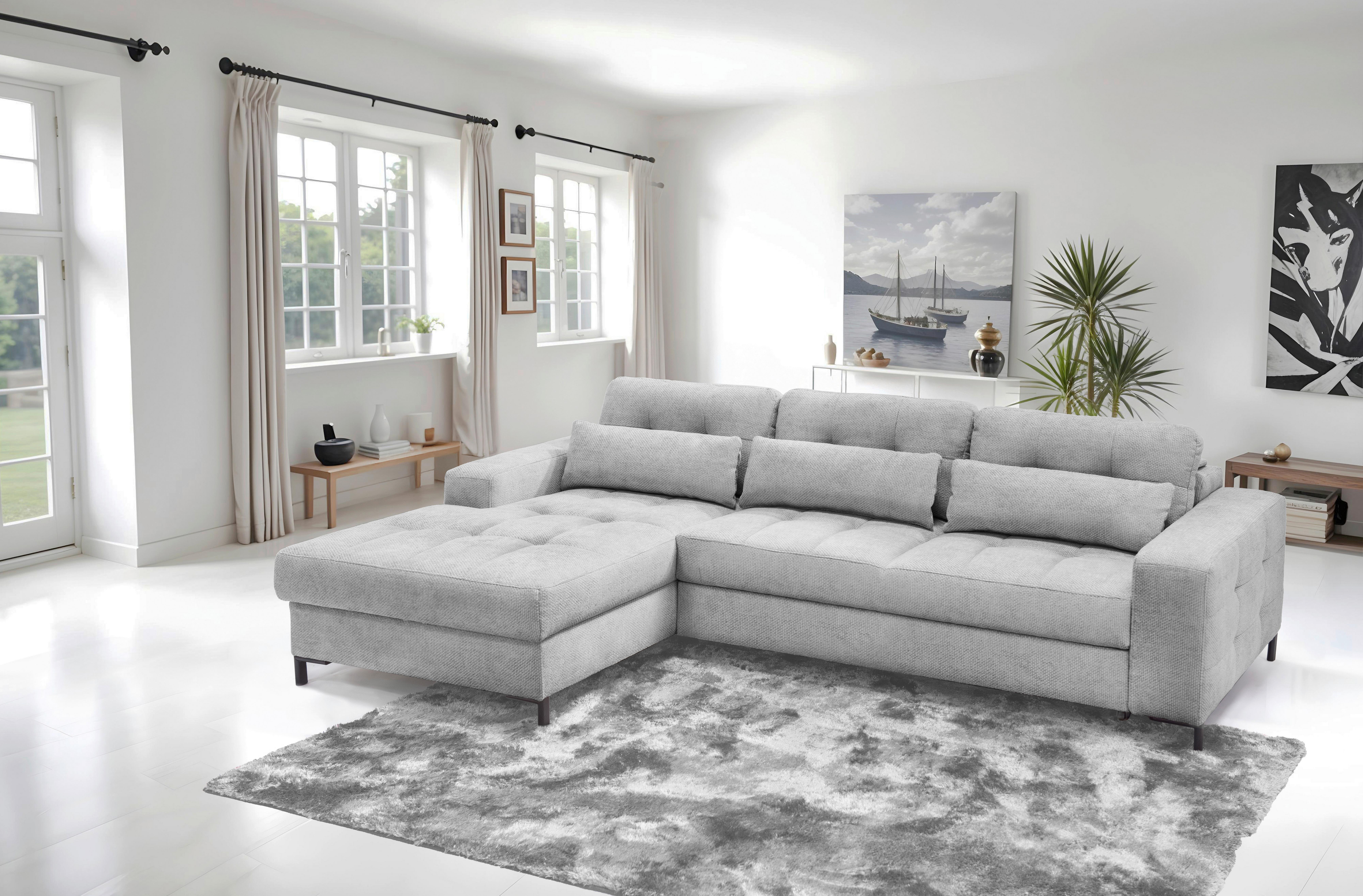 Ecksofa Bonito, Hellgrau Schenkel: 176x255 cm - Hellgrau/Schwarz, Design, Textil (176/260cm) - Livetastic