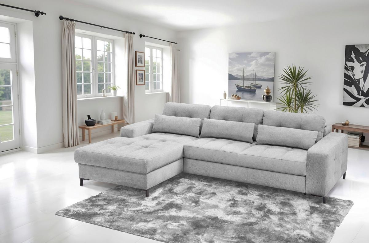 Ecksofa Bonito, Hellgrau Schenkel: 176x255 cm - Hellgrau/Schwarz, Design, Textil (176/260cm) - Livetastic