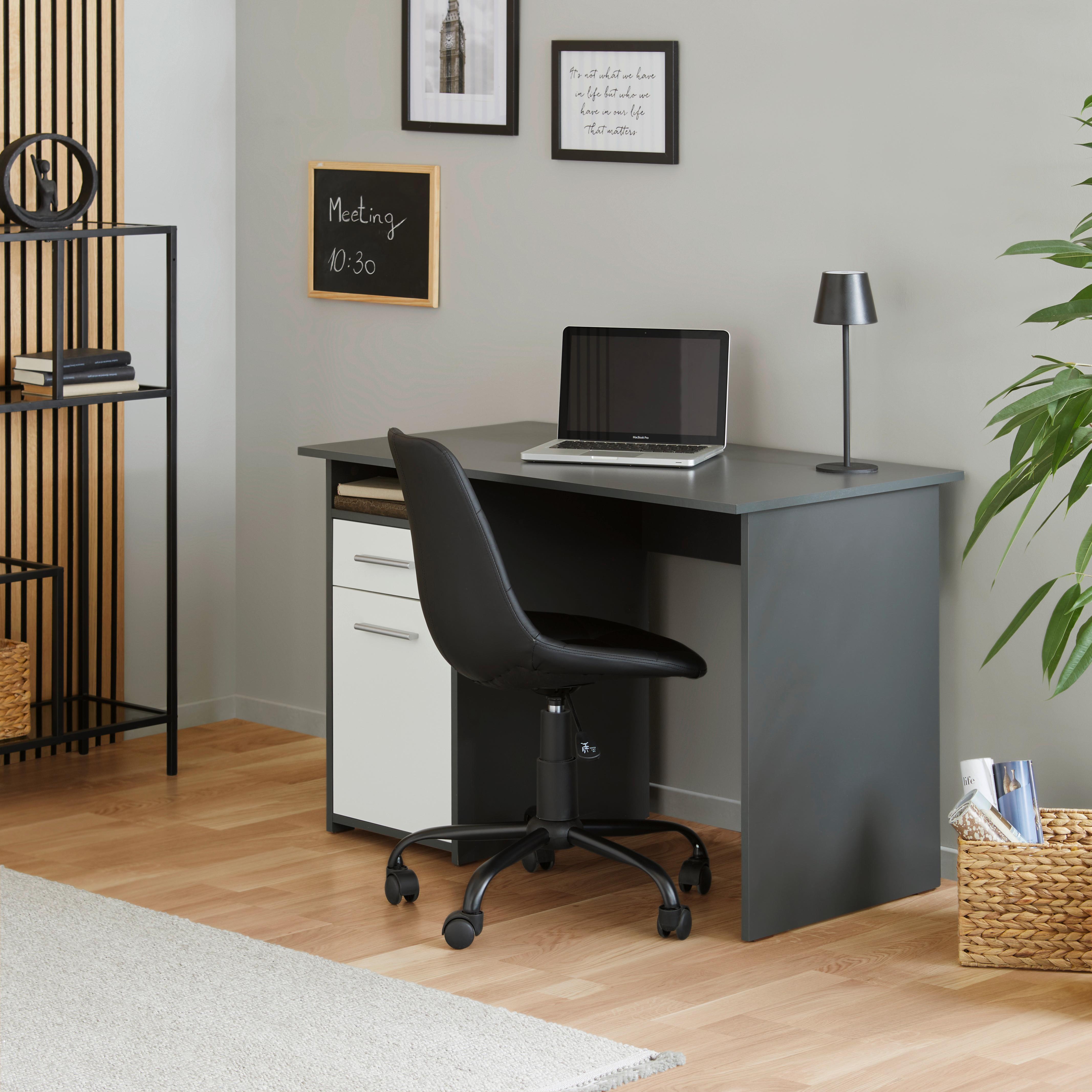 Schreibtisch mit Stauraum B 110 cm H 74cm Palermo - Anthrazit/Weiß, MODERN, Holzwerkstoff (110/74/60cm)
