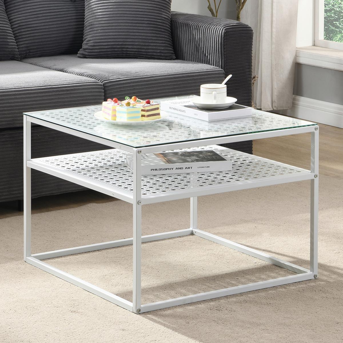 COUCHTISCH Weiß L: 60cm - Weiß, Design, Glas/Metall (60/60/45cm) - MID.YOU