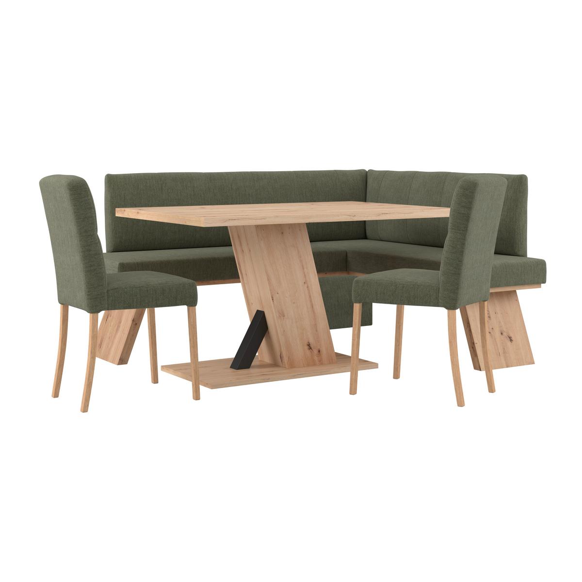 Eckbank Emma Ii Webstoff Grün, B: 160 Cm - Eichefarben/Grün, KONVENTIONELL, Holzwerkstoff/Textil (160/140cm)