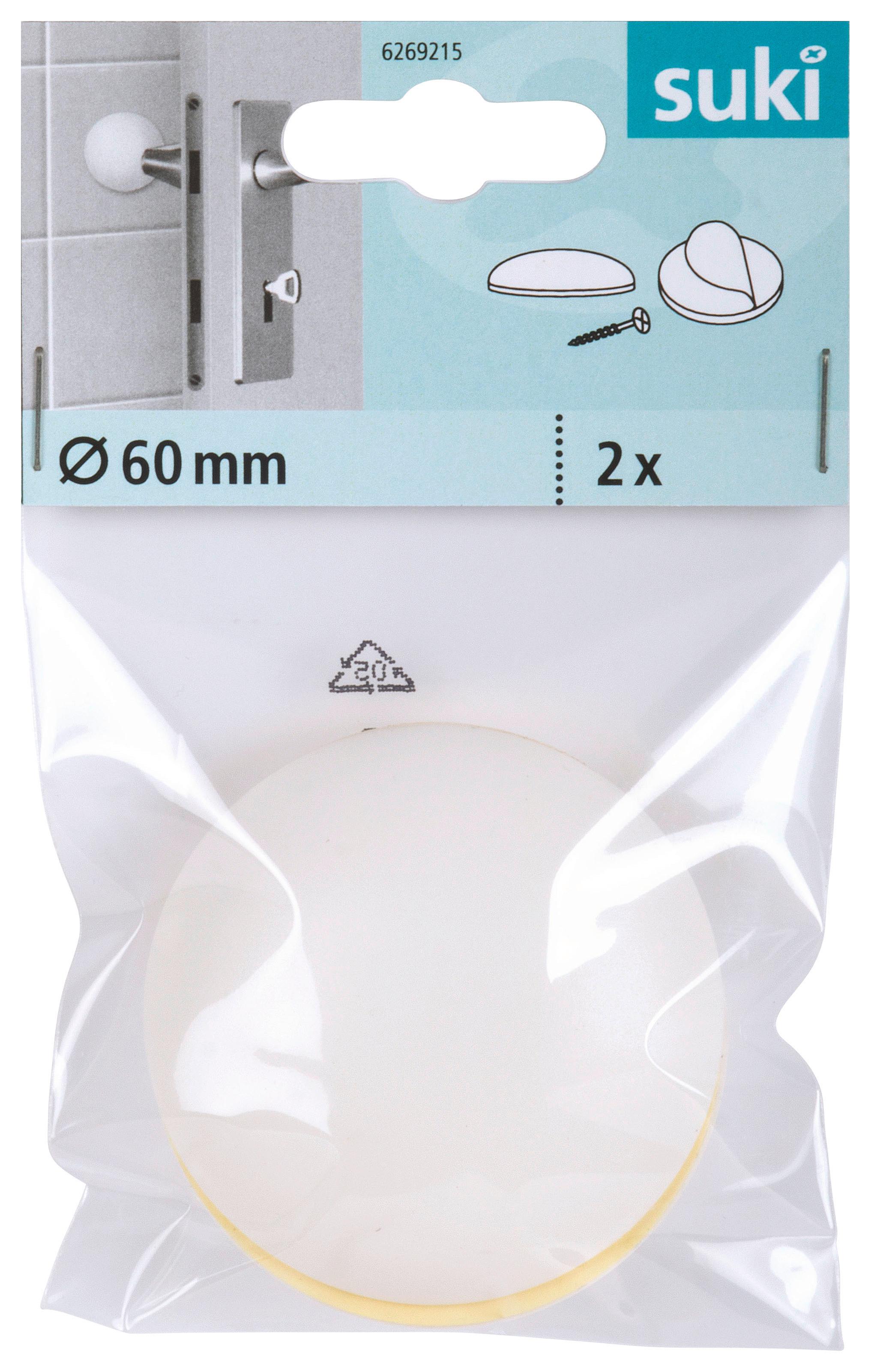 Wandpuffer Weiß 2 Stk. Ø 60 mm Selbstklebend, Türstopper - Weiß, Kunststoff (6cm) - Suki