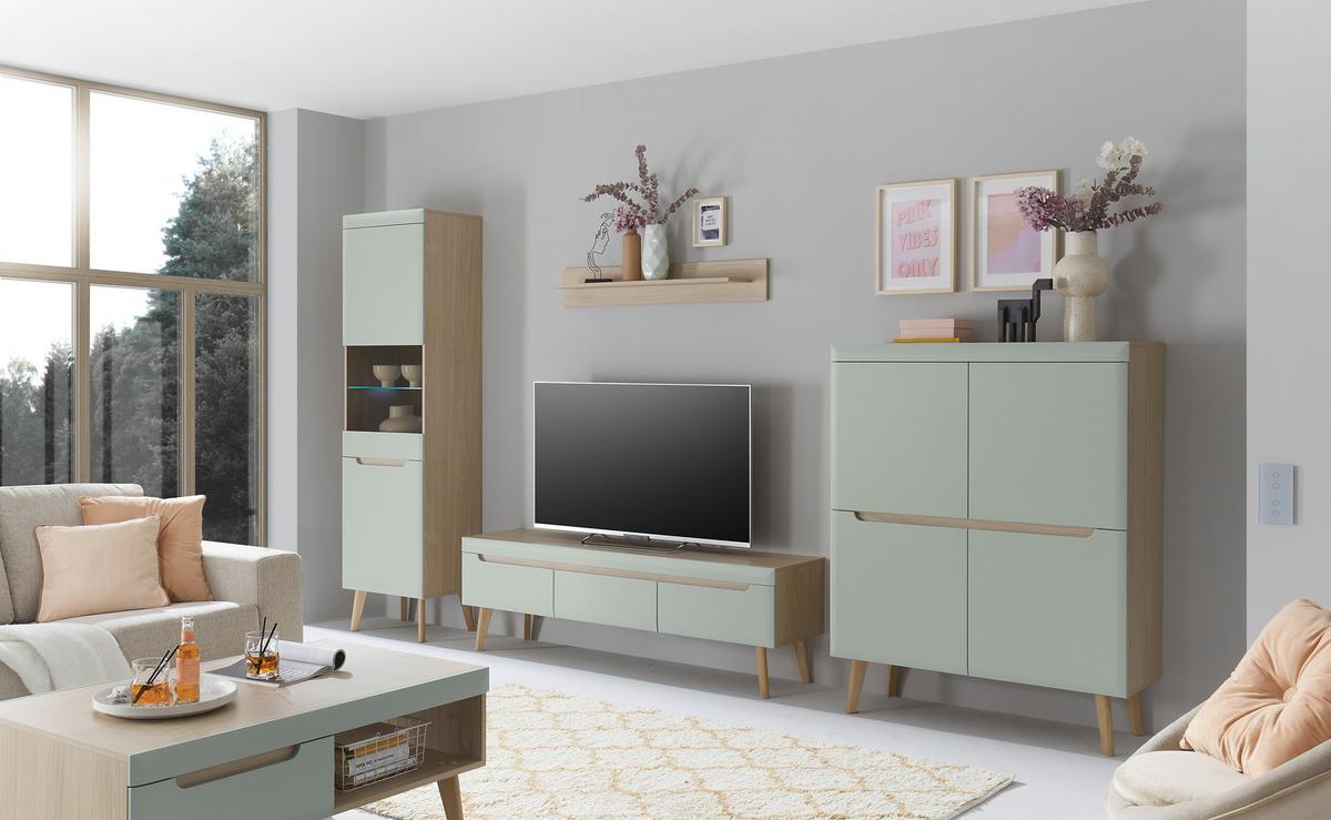 Vitrine Svante Torge Grün/eichefarben B: 50 Cm - Eichefarben/Grün, Design, Holzwerkstoff (50/197/40cm) - MID.YOU