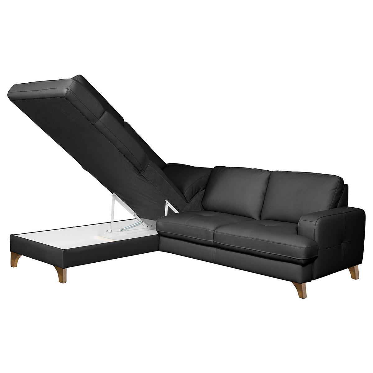 Ecksofa Fargo Schwarz B: 190x234 Cm - Buchefarben/Schwarz, Design, Leder/Textil (190/234cm) - Livetastic