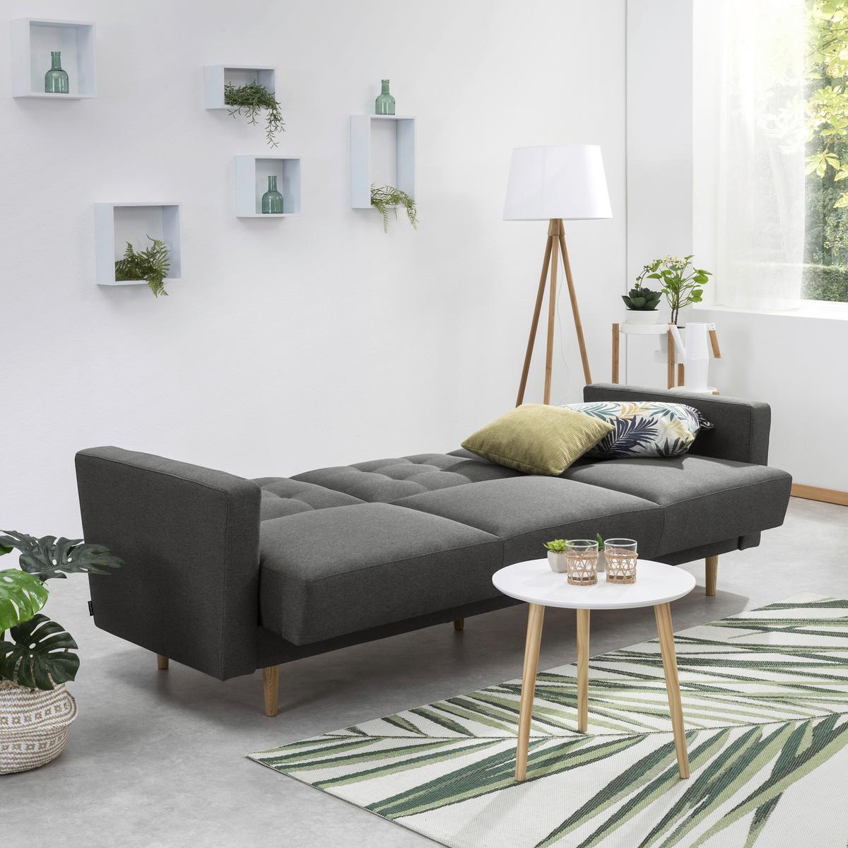 3-Sitzer-Sofa + Schlaffunktion Jasmin mit Armlehnen Anthrazit - Eschefarben/Anthrazit, MODERN, Textil (224/81/83cm) - Max Winzer