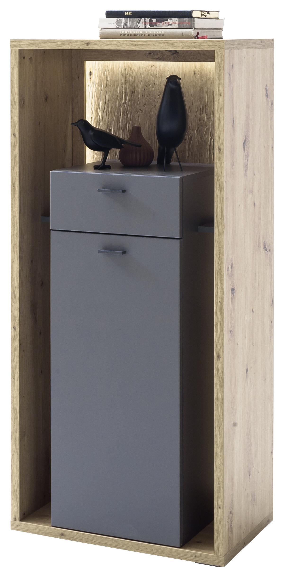 Highboard B: 66 cm Lizzano Grau/Eichefarben - Eichefarben/Grau, Design, Holzwerkstoff (66/141/40cm) - MID.YOU