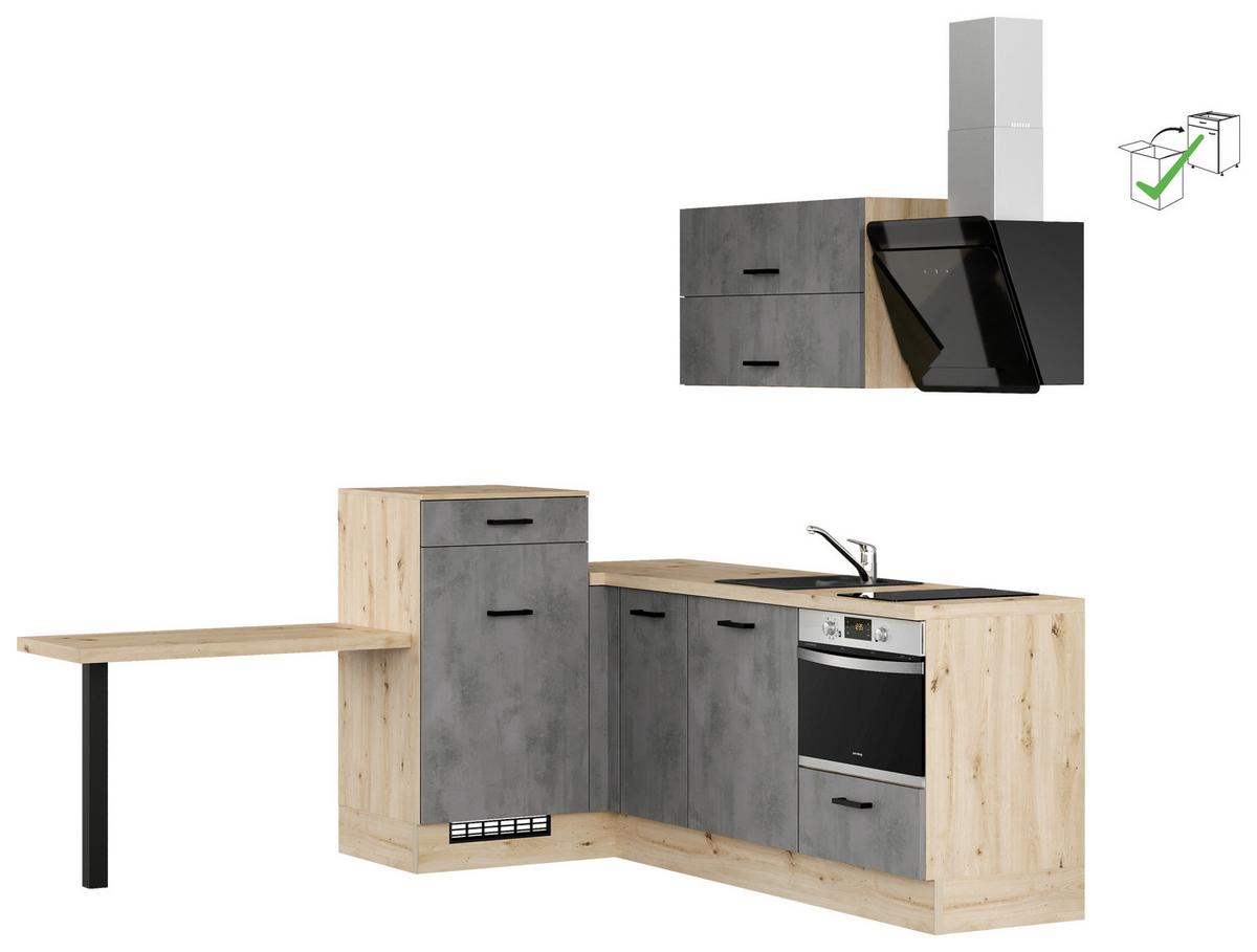 Eckküche Ip1200 - Eichefarben/Grau, Design, Holzwerkstoff (241/225cm) - Impuls