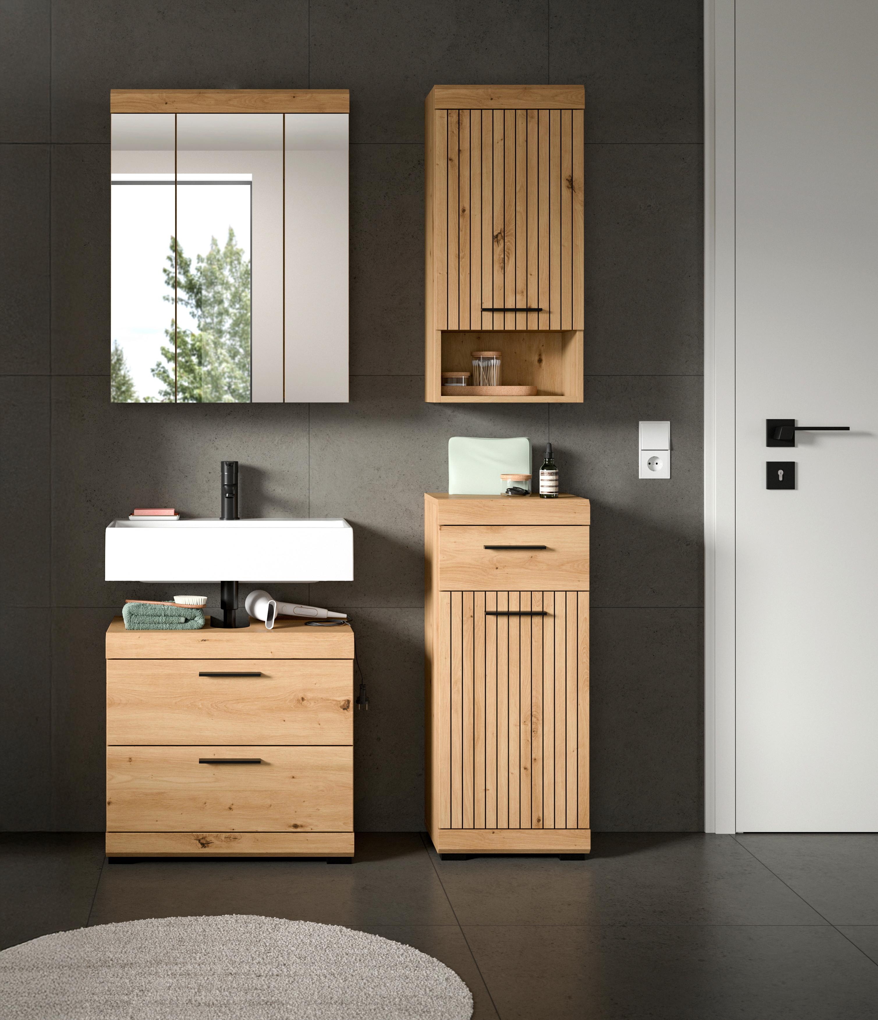 Badezimmer Scout Eiche Artisan Dekor B: 97cm - Schwarz/Eiche Artisan, Trend, Glas/Holzwerkstoff (97cm) - MID.YOU
