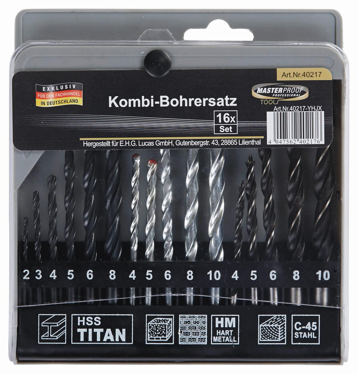 Bohrersatz 16-Tlg. Ø 2-10 mm Holz/Stein/Metall - Silberfarben/Graphitfarben, KONVENTIONELL, Metall