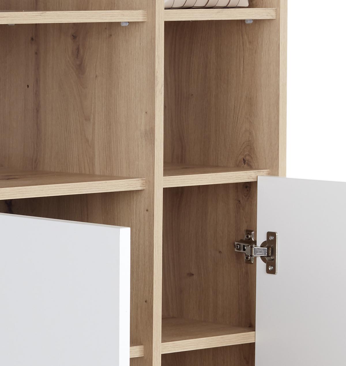 Regal Mit Schrank Box B 75cm, Eiche Dekor/weiß - Eichefarben/Alufarben, MODERN, Holzwerkstoff (75/205/40cm) - Ondega