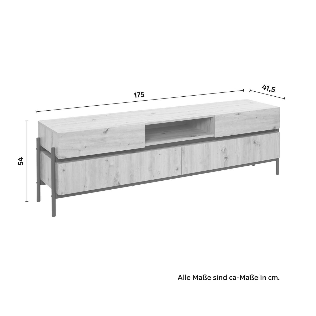 TV diel JASMINA farby dubu - čierna/farba duba, Modern, kov/drevo (175/54/41,5cm) - Bessagi Home