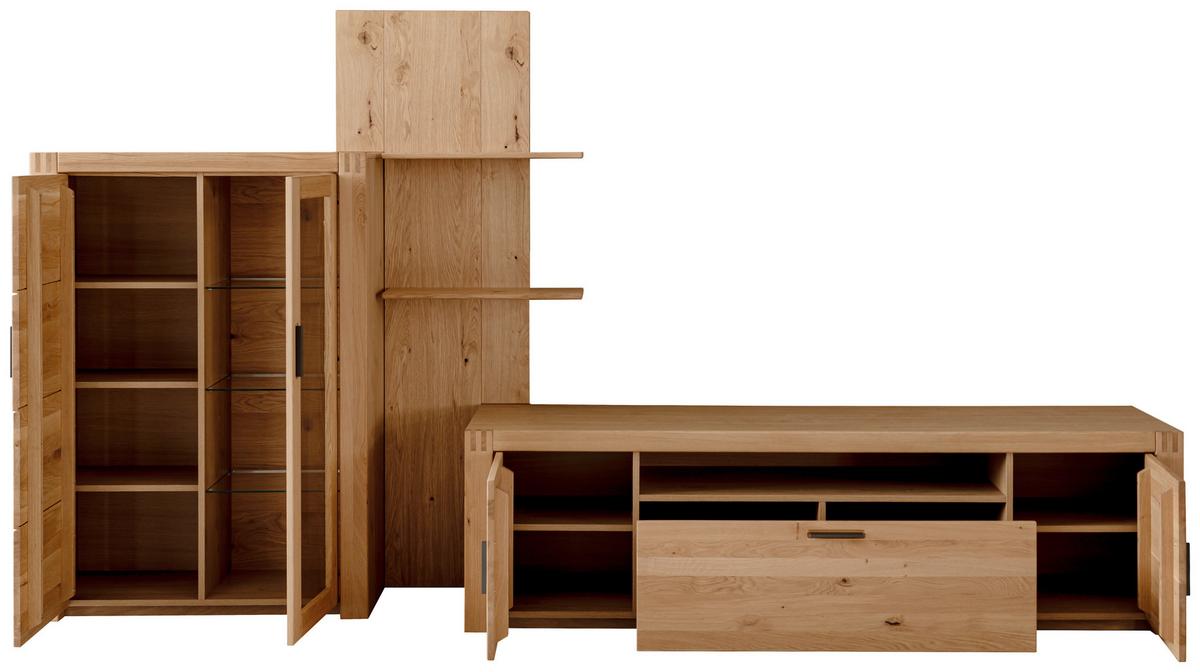 Wohnwand Prag - Eichefarben, Design, Glas/Holz (332/184/50cm)