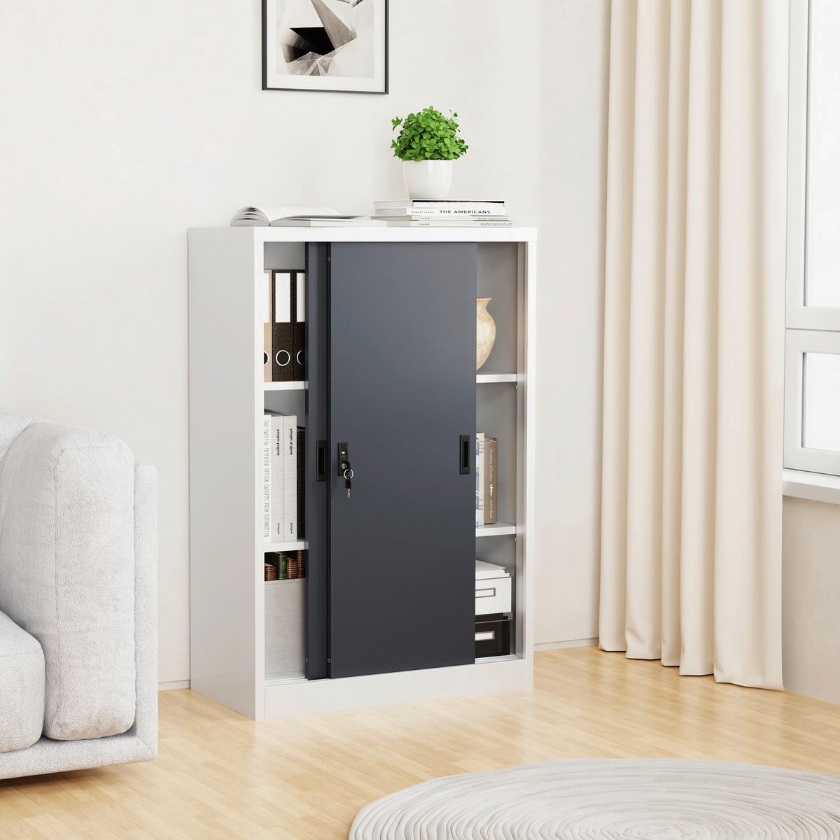 Aktenschrank Malivo Weiß/Anthrazit B: 80cm - Anthrazit/Weiß, KONVENTIONELL, Metall (80/120/40cm) - MID.YOU