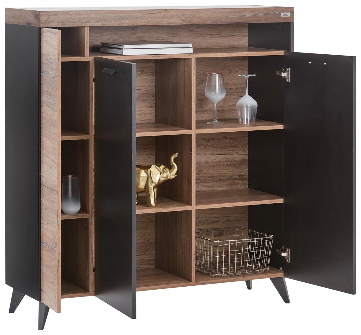 Highboard mit Türdämpfung 115 cm Sunny Hb 3D, Schwarz - Schwarz, MODERN, Holzwerkstoff (115/128,5/40cm) - Luca Bessoni